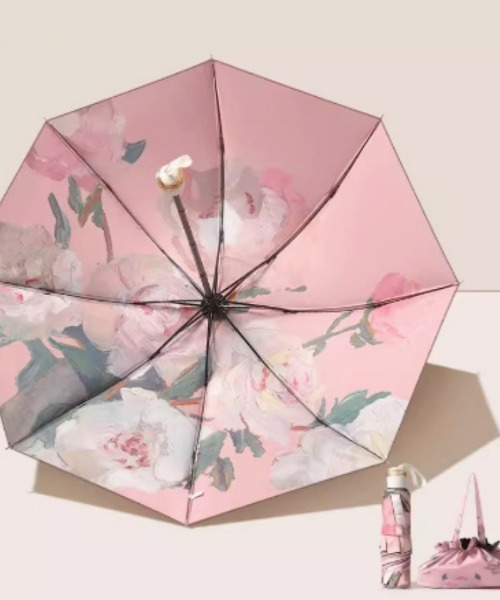 アキヤノ UVカット折りたたみ傘 ピンク花柄 折りたたみ傘 日傘 晴雨兼用 UVカット 花柄 携帯用 8本骨