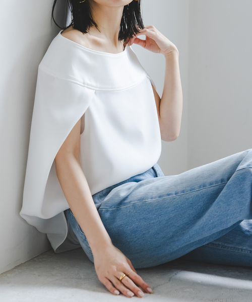 NOBLE ブラウス シャツ 「洗える」ケープニュアンスブラウス