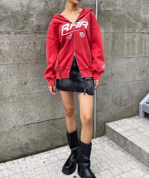 Roger&Raw（ロジャーアンドロウ） パーカー ダブルジップロゴプリント