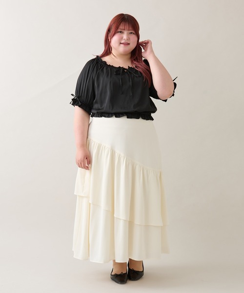 louiosyプリーツティアードスカート 3L 大きいサイズ Louiosy スカート 「大きいサイズ」アシメティアードスカート