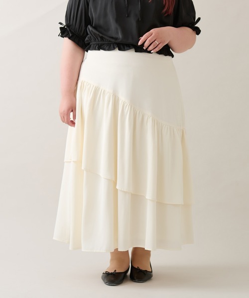 Louiosy ルオシー　レース刺繍スカート　大きいサイズ3L Louiosy スカート 「大きいサイズ」アシメティアードスカート