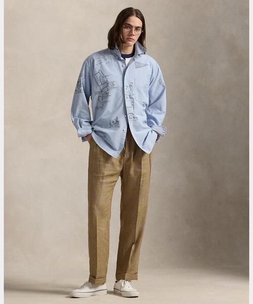 海外限定スパイク販売 シャツ LAUREN RALPH POLO リネンコットン メンズ ビッグ トップス