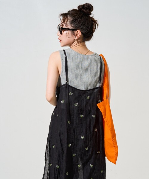 2点セットWILLFULLY 刺繍シアーノースリーブワンピース＋キャミワンピース She's Closet ワンピース コード刺繍レースシアーロングキャミ