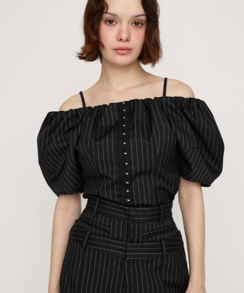 ブラウス シャツ FRONT HOOK VOLUME SLEEVE BL フロントホック ボリュームスリーブ ブラウス 夏服 半袖 秋服 レディース