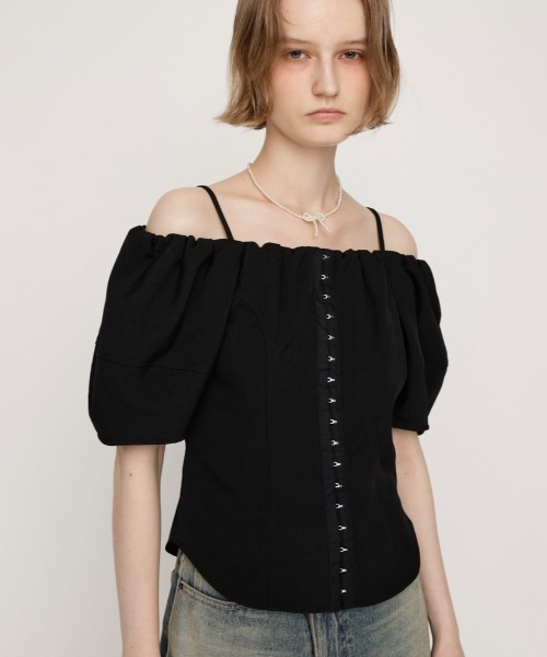 ブラウス シャツ FRONT HOOK VOLUME SLEEVE BL フロントホック ボリュームスリーブ ブラウス 夏服 半袖 秋服 レディース SLY ブラウス シャツ FRONT HOOK VOLUME SLEEVE BL フロント