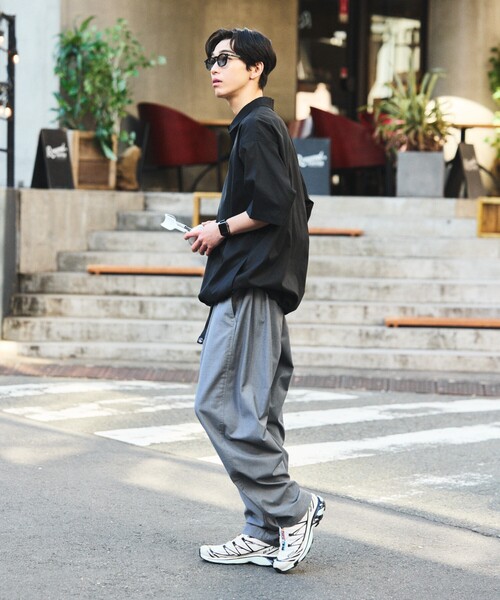 「FREAK'S STORE」 半袖シャツ MEDIUM チャコールグレー メンズ_画像4