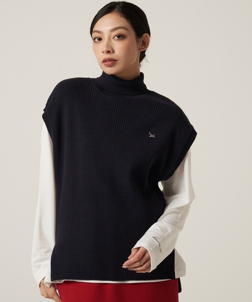 【美品】カットソーベスト Eddie Bauer（エディーバウアー） ベスト ジレ モックネック ニット