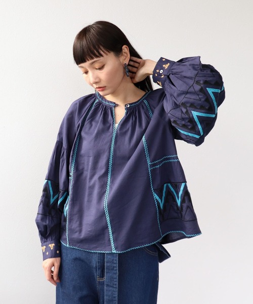 45R レーヨン天竺 ネイビー 青 Tシャツ コットン 綿 刺繍入り ゆったり 45R（フォーティファイブアール）| 度詰天竺の90845星Tシャツ