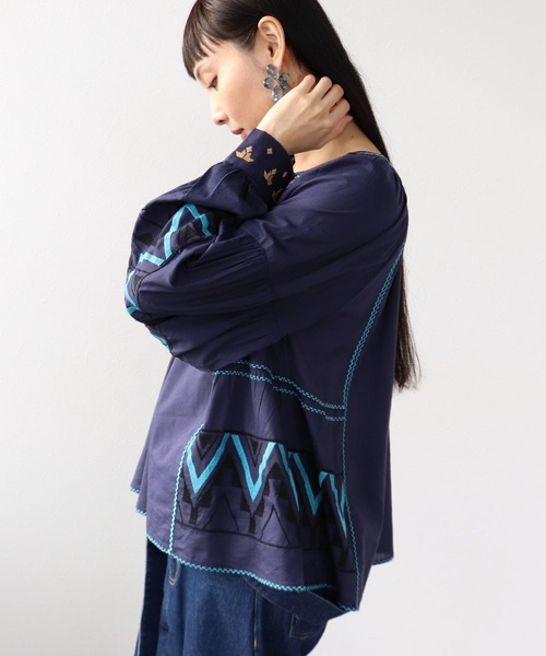 jnhearts JNH 刺繍ロゴブラウス　ネイビー　フリーサイズ Three Four Time（スリーフォータイム） ブラウス シャツ コットン