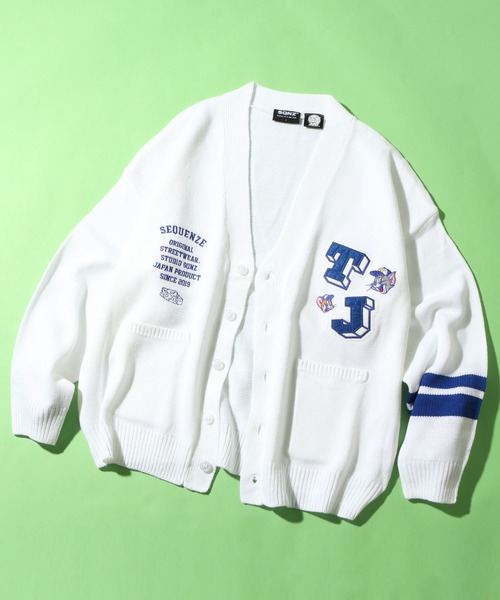 「SEQUENZ」 ニットカーディガン「Tom & Jerryコラボ」 X-LARGE グリーン メンズ_画像3
