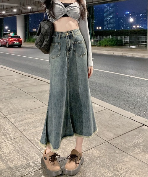 「BLANC FICELLE」 デニムスカート L ブルー レディース_画像3