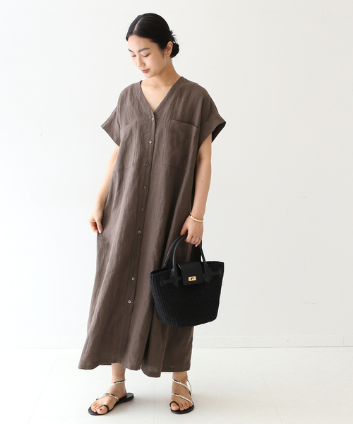 「journal standard L'essage」 半袖ワンピース 38 ベージュ レディース_画像3