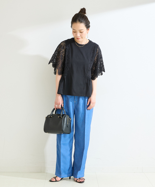 tシャツ 手洗い可 / 接触冷感 / レーススリーブドルマントップス レディースの画像