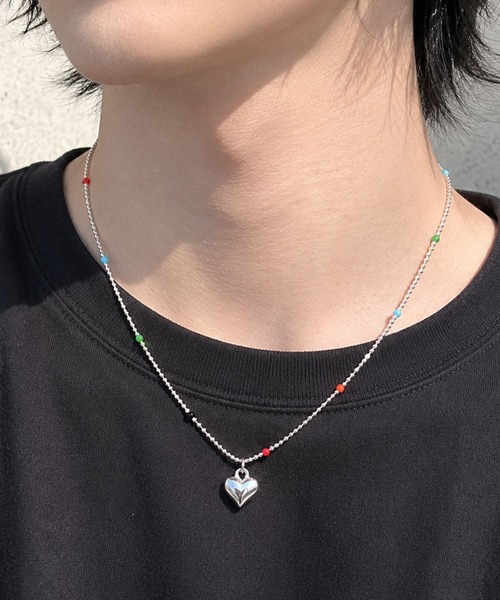 Blanc de Blue ネックレス マルチカラービーズ ハートモチーフ
