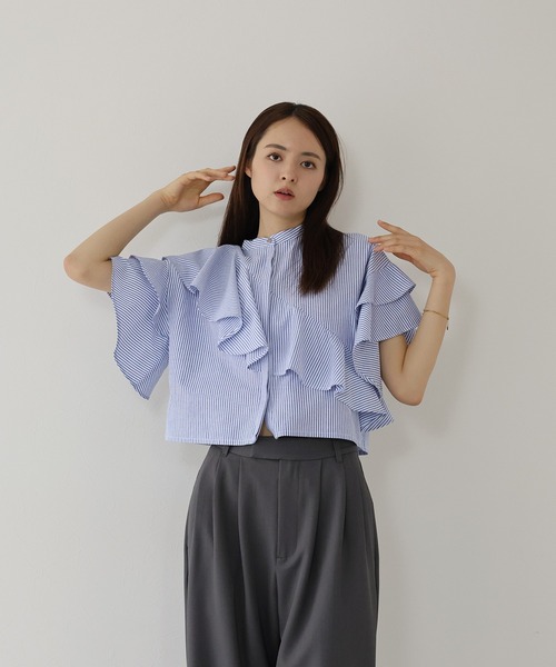「J by blue」 半袖ブラウス MEDIUM ブルー レディース_画像4
