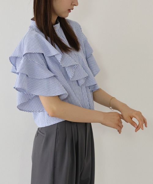「J by blue」 半袖ブラウス MEDIUM ブルー レディース_画像9