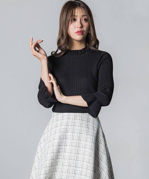 「QUEENS COURT」 7分袖ニット M グレー レディース_画像7