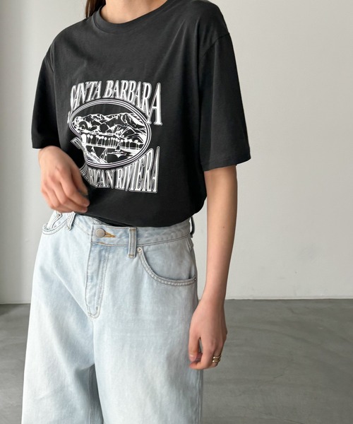 「CANAL JEAN」 半袖Tシャツ ONE SIZE チャコールグレー レディース_画像6