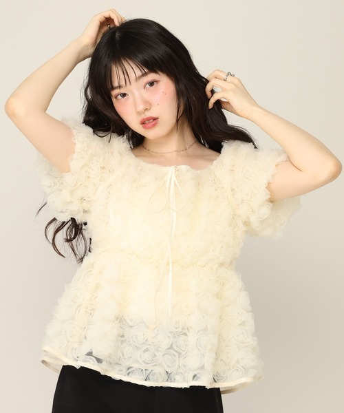 Heather（ヘザー） ブラウス シャツ 半袖 フラワーチュールブラウス