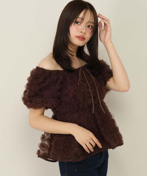 Heather（ヘザー） ブラウス シャツ 半袖 フラワーチュールブラウス