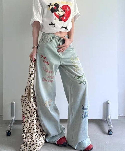 「AsRiRe」 デニムパンツ L サックスブルー レディース_画像4