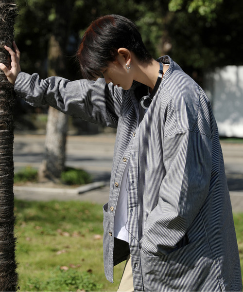 「neos」 「Garson Wave」長袖シャツ MEDIUM ネイビー×ホワイト メンズ_画像2