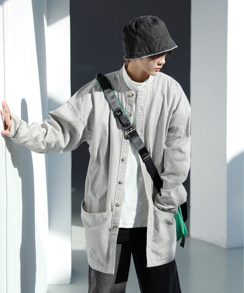 「neos」 「Garson Wave」長袖シャツ MEDIUM ネイビー×ホワイト メンズ_画像3