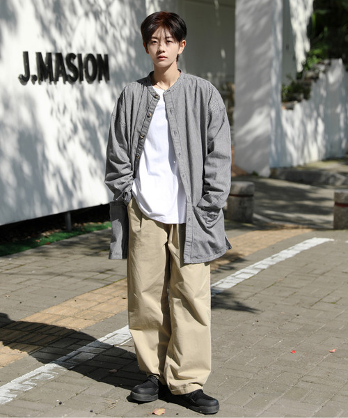 「neos」 「Garson Wave」長袖シャツ MEDIUM ネイビー×ホワイト メンズ_画像8