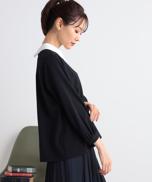 「GALLORIA」 長袖ブラウス L ネイビー レディース_画像6