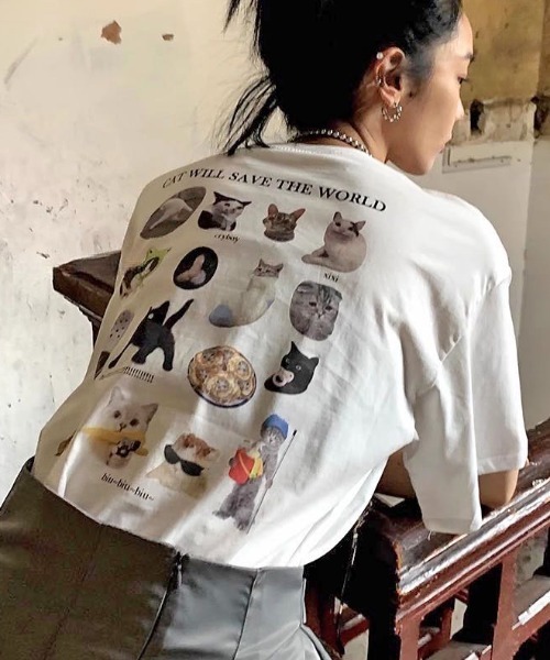 Mangrove tシャツ オーバーサイズキャットグラフィックTEE