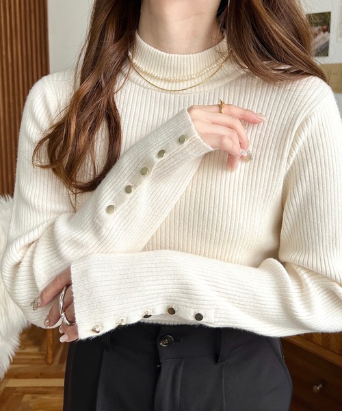 【美品】マチャット メリノウールリブニット ボートネック スリーブスナップボタン 美品】マチャット メリノウールリブニット ボートネック