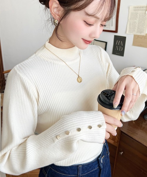 moment+ ニット セーター 「累計販売枚数6万枚突破！」12G 袖口ボタン