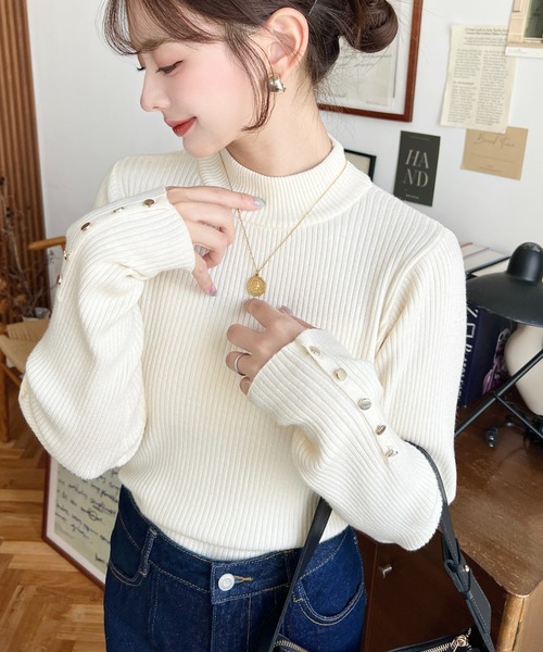 moment+ ニット セーター 「累計販売枚数6万枚突破！」12G 袖口ボタン