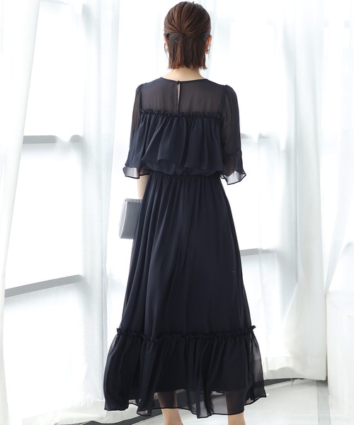 プールヴー M ドレス フリルスリーブ 結婚式 お呼ばれ 披露宴 オケージョン PourVous（プールヴー） ドレス 結婚式 パーティードレス ベルスリーブ