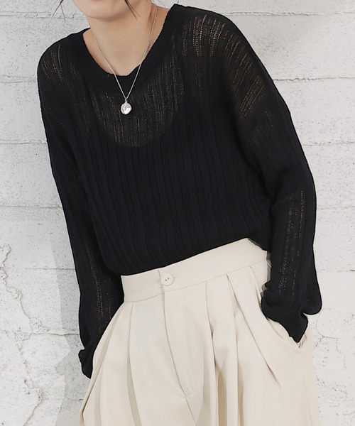 DAY CLOSET ニット セーター レディース 長袖透かし編みサマー
