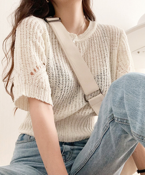 JOLIE LAIDE サマーニット Girly Doll ニット セーター 透かし編み半袖サマーニット
