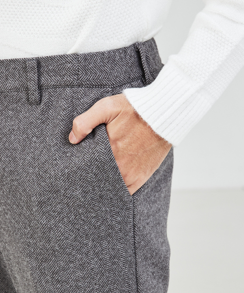 そそそ　SLATES ヘリンボーン スラックス グレー ABAHOUSE GRAY スラックス 「セットアップ対応」ヘリンボーン