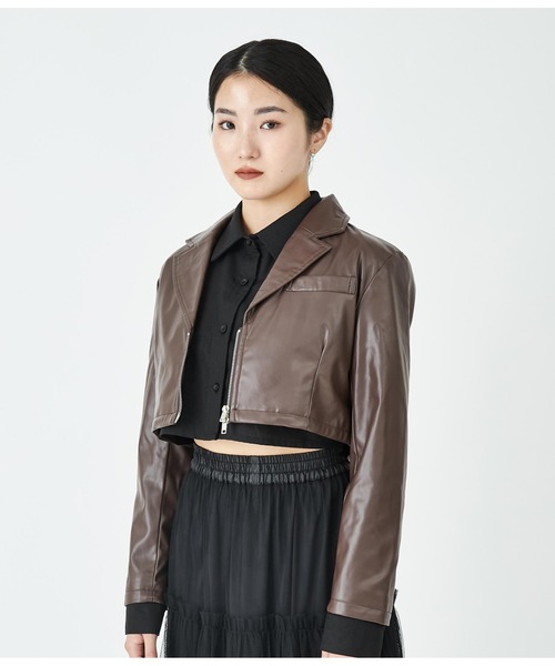 ブラウン クロップドジャケット ANLIBERTY ANAP コート アウター フェイクレザークロップド