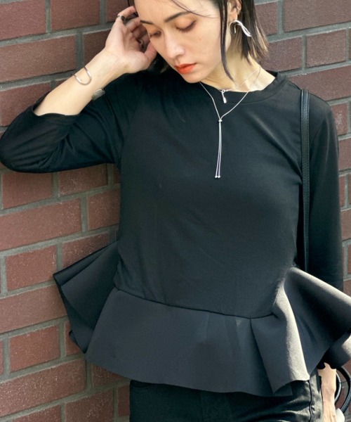 ♢美品♢ ADORE アドーア　ペプラム　フレアトップス　半袖 セール】 ドライストレッチペプラムニットトップス （ニット