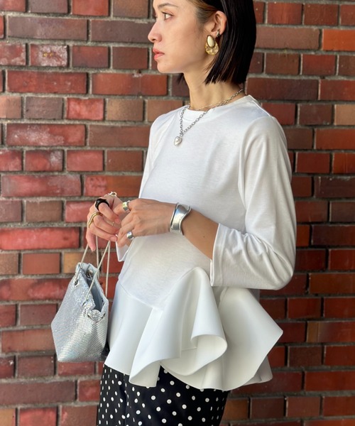 【全4色】ダブルボタン長袖カットソー　アイボリー ピンク グレー ブラック 【double-h111509top】( mja )(241202) deux amour ペプラム長袖トップス レディース : ZOZOTOWN Yahoo