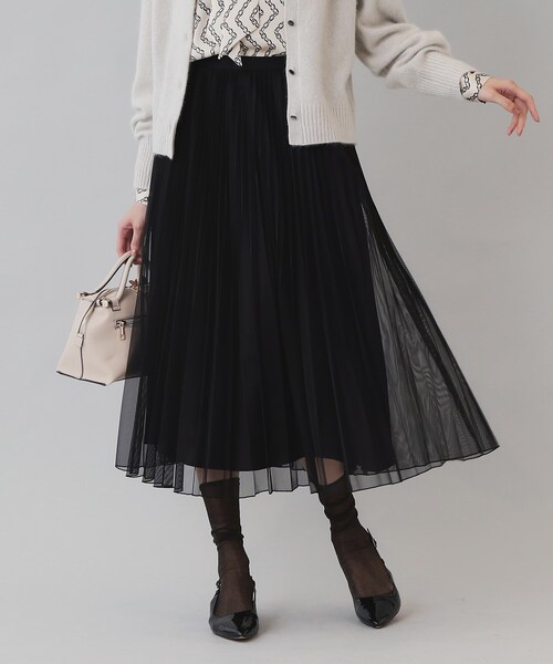 【美品】大きいサイズLL✨UNTITLED プリーツスカートフォーマルブラック UNTITLED スカート 「通勤・セレモニーにも／洗える」メッシュ