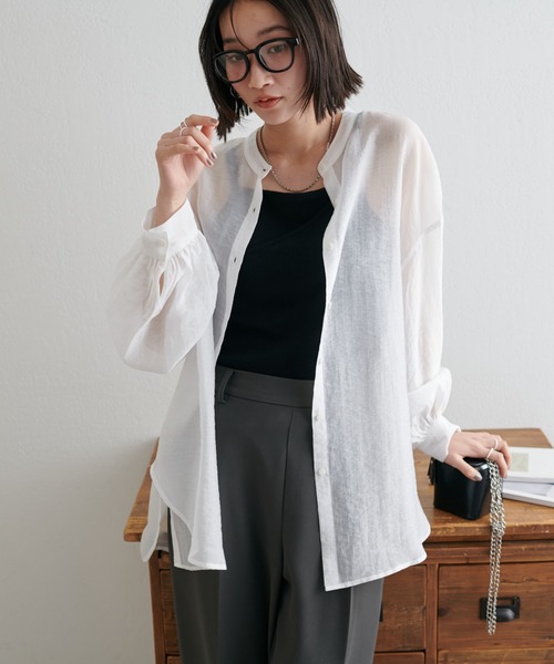 ブラウス シャツ C/T冷感 切替シアーデザインシャツ レディース AMERICAN HOLIC ブラウス シャツ 接触冷感5分袖変形ドルマン