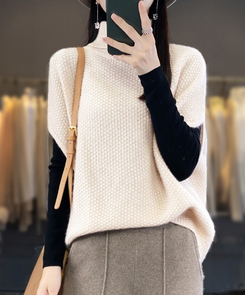 miniministore ベスト ジレ ニットベスト タートルネック重ね着 