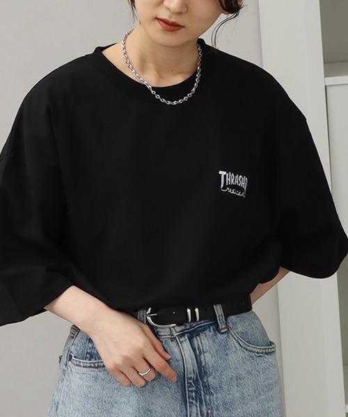 【美品】スラッシャー　大人気華やかビッグロゴ万能クルーネック半袖Tシャツ THRASHER tシャツ 「THRASHER/スラッシャー」ワンポイントロゴ