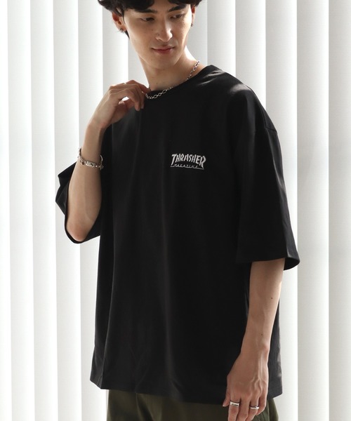 sheller シェリエ✨she Tシャツ　Tシャツ　ロゴ　トップス　ブラック THRASHER（スラッシャー） tシャツ 「THRASHER/スラッシャー」ワン