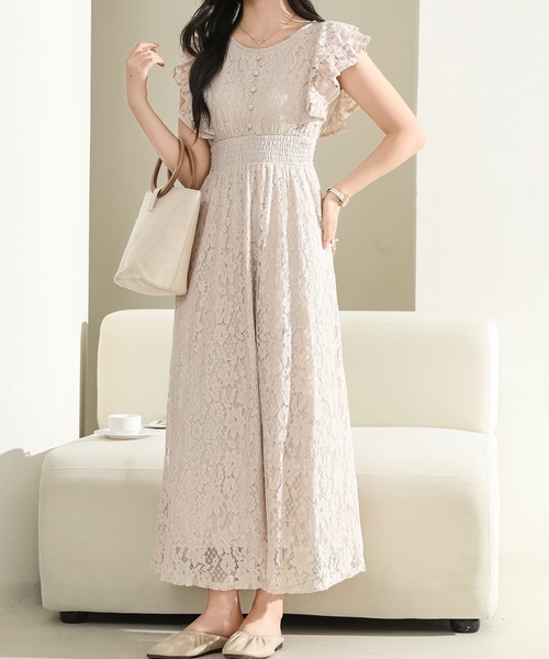 Lace Ladies ワンピース 花柄 総レース ラッフルフリル