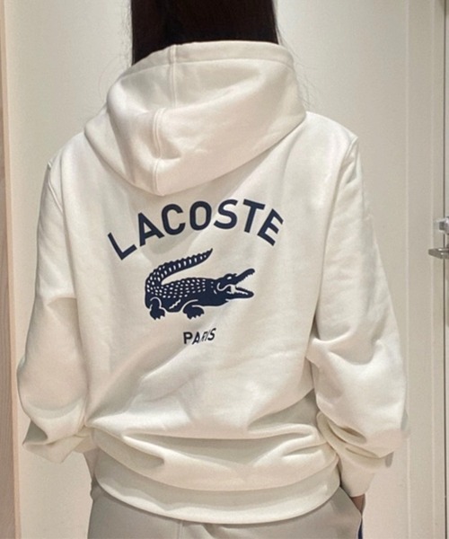 LACOSTE パーカー 裏パイル地 バックプリントスウェットパーカー