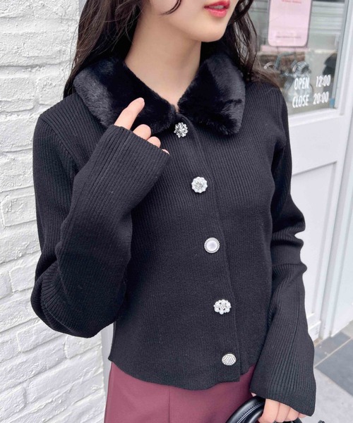 カーディガン ファー付ニットカーディガン レディース : 87258518  
