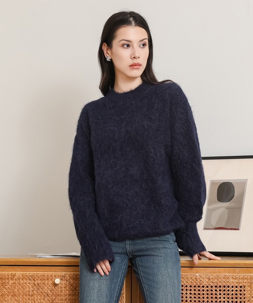 ニット セーター crew neck shaggy knit pullover レディース