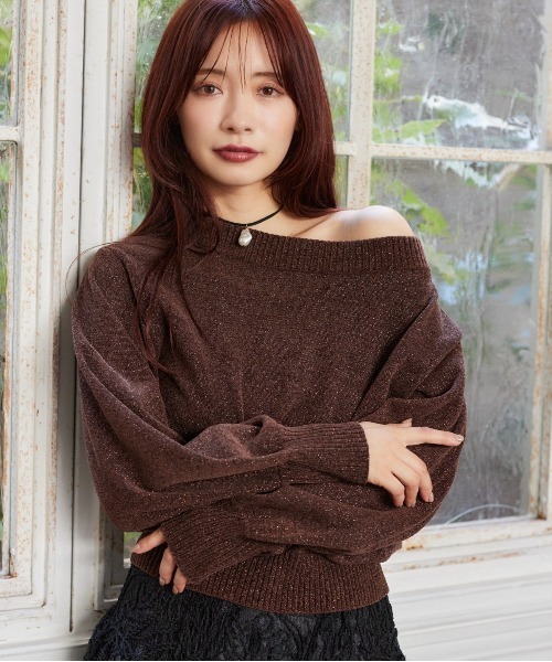 mysty woman（ミスティウーマン） ニット セーター ラメモールボート